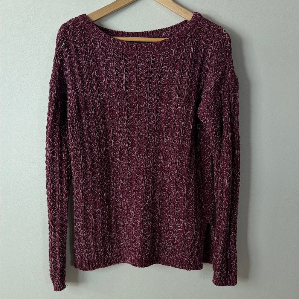 LOFT Burgundy Cable Knit Sweater